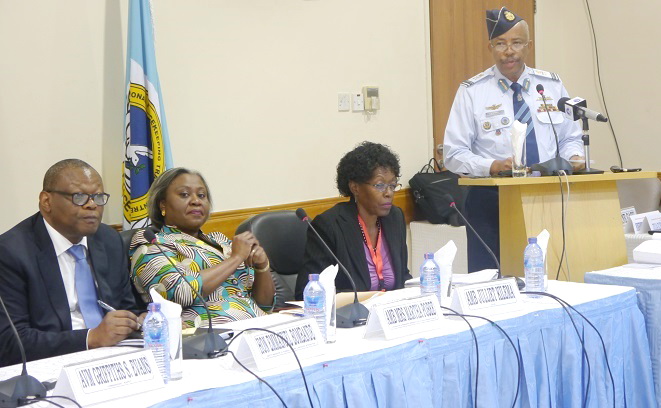 Air Vice-Marshal Griffiths Evans, Commandant of the Kofi Annan International Peace Keeping Centre, addressing participants in the seminar held in Accra. Pictures: PATRICK DICKSON 
