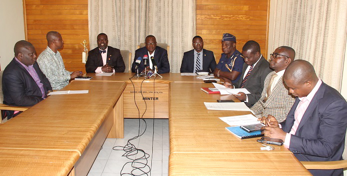 Mr Prosper Bani (3rd right) addressing the press conference. On his left is  COP  P. K. Agblor (2nd right), Director-General of CID. Picture: GLADYS ATTA BOATENG