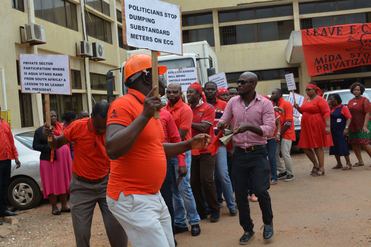 Some ECG workers at the Tema Office laid down their tools to protest against government's move to privatise the company
