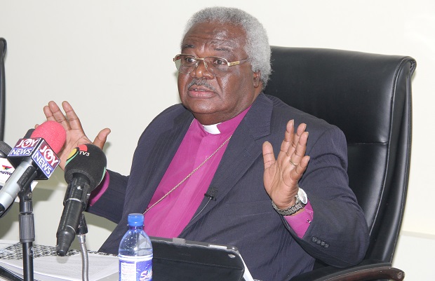 Rev. Prof. Martey speaking at the event tuesday attended by the media and some church members. Picture: GLADYS ATTA BOATENG. 
