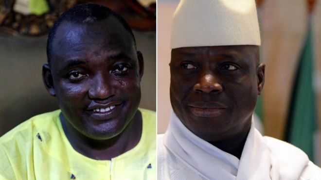 Yahya Jammeh, right, lost the election to Adama Barrow, left