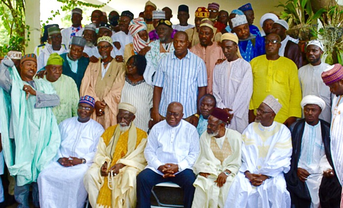 Nana Addo Dankwa Akufo-Addo (seated middle) with Sheikh Osman Nuhu Sharubutu (seated 2nd and his entourage