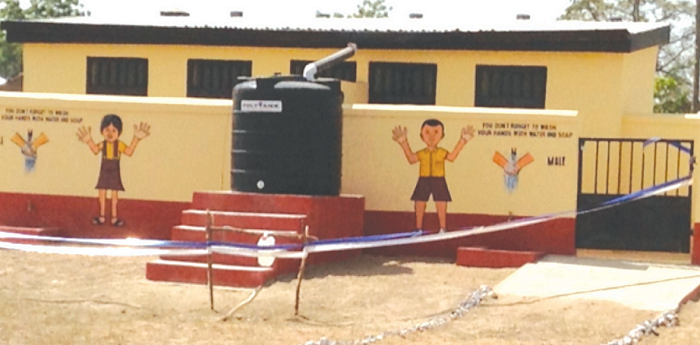 Front view of a Disability and Gender-friendly latrine