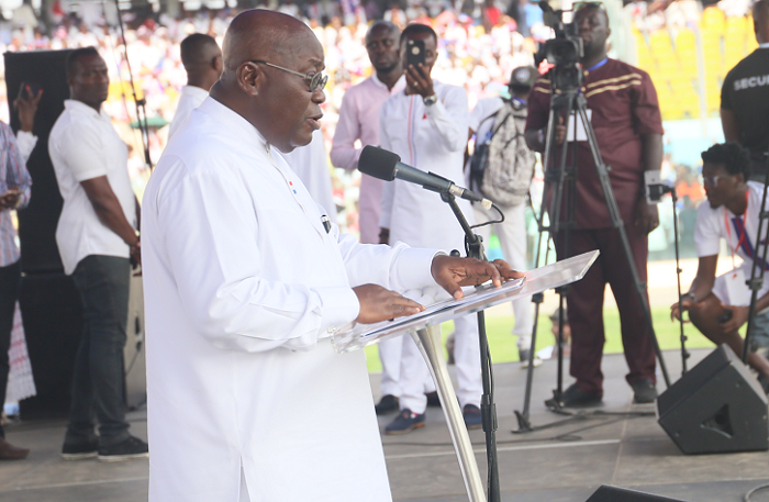 Nana Akufo-Addo , President-Elect delivering a speech at the ceremony in Accra. Picture: SAMUEL TEI ADANO