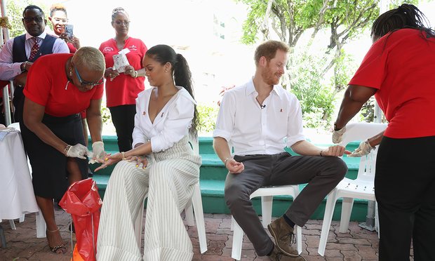 Rihanna and Prince Harry have blood samples taken for a HIV test.