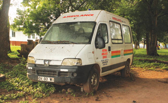  The Donkorkrom Presbyterian Hospital ambulance, the only vehicle owned by the hospital which has been grounded for a year.