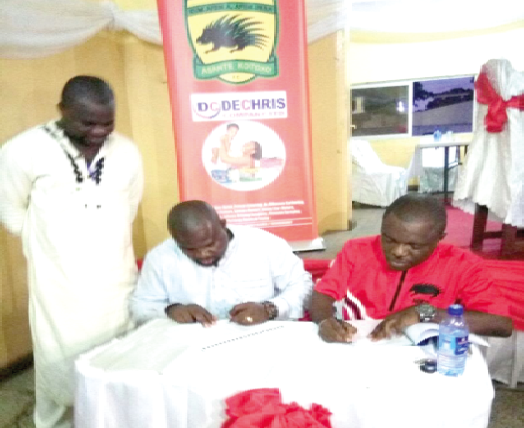 Nana Kwame Dankwa (right) and Dechris MD, Christopher Demanya, signing the main partnership agreement.