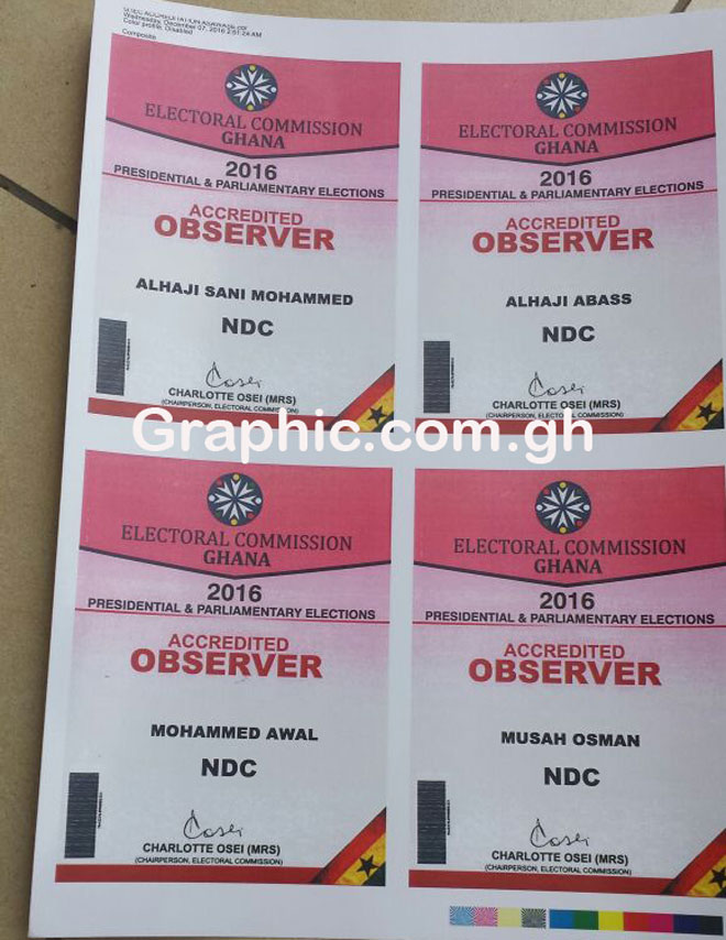 The fake observer accreditation cards seized by the police