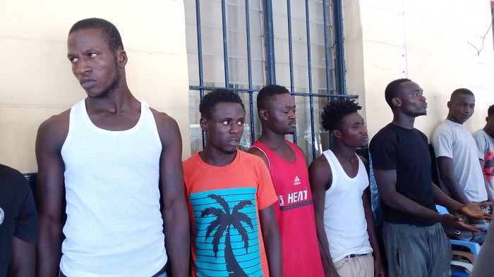 The suspects (from left): Yaw Seth, Moses Bentum, Abiri Nsu-Billa, Gilbert Asamoah, Danso George. 