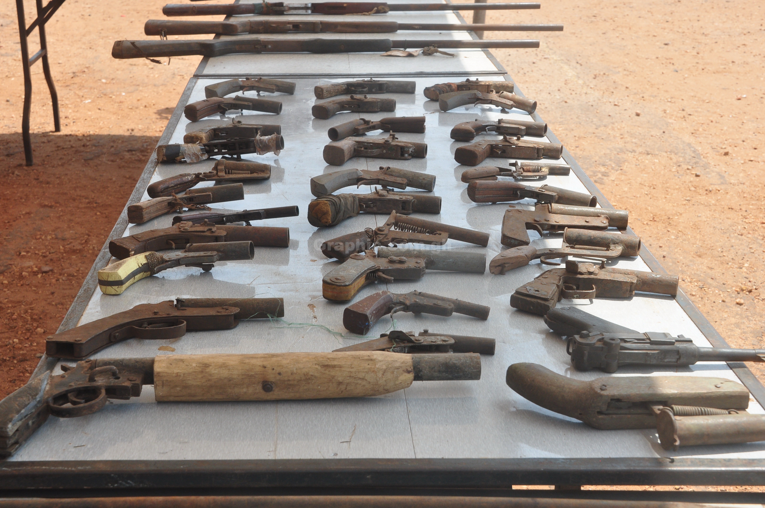 Some of the guns which were destroyed by the National Small Arms Commission 