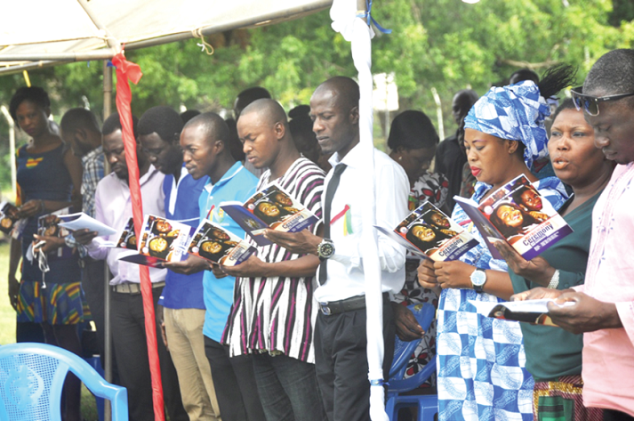 Freshmen and women of the University of Education,Winneba taking their matriculation oath at Mampong Ashanti.