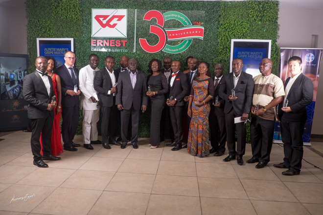 Mr Ernest Bediako Sampong in a group photograph with some of the award winners.
