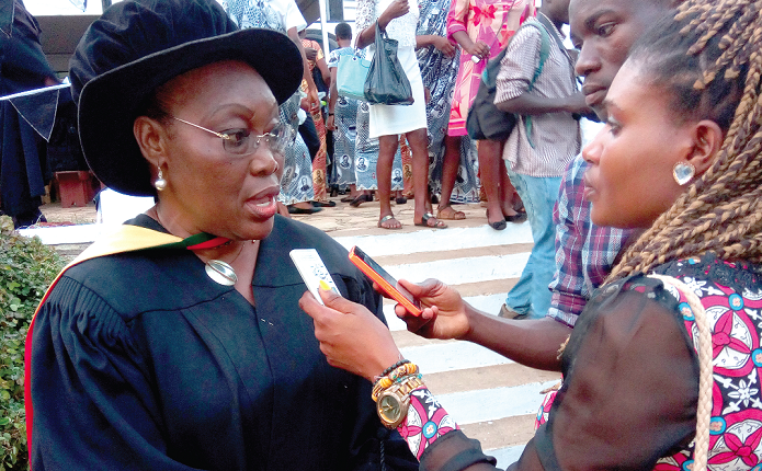  Mrs Beatrice Adom, the Headmistress of Achimota School, interacting with the media after the event. 