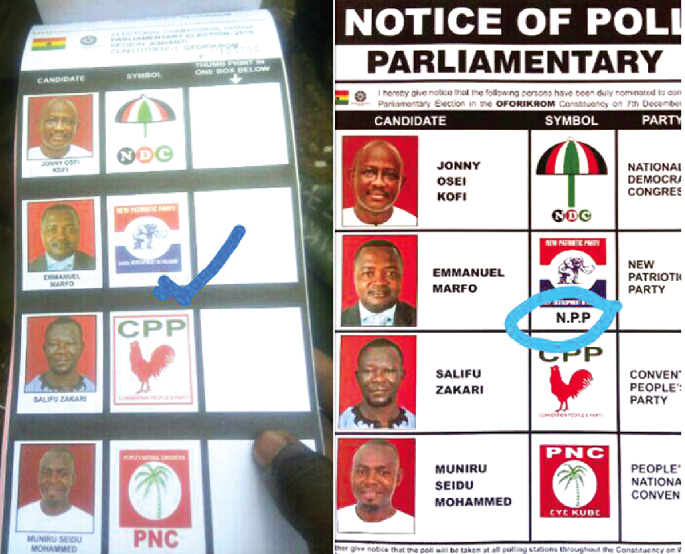 Rejected notice of poll (left), Corrected notice of poll