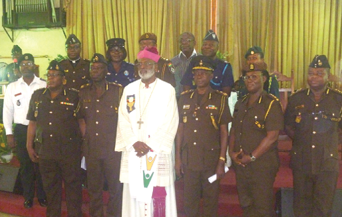  Most Rev. Gabriel Palmer-Buckle and some of the heads of the security services. Picture: Marcus Adu Poku