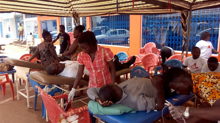  Blood donors giving blood during the campaign