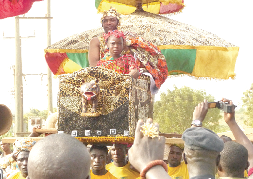 Obrempong Nyanful Krampah XI, President  of the Central Regional House of Chiefs, riding in a palanquin to the 3rd Gomoa Akwambokese Festival