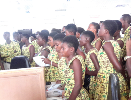 Some students of the Apam SHS in the Daily Graphic Newsroom during a visit to the company