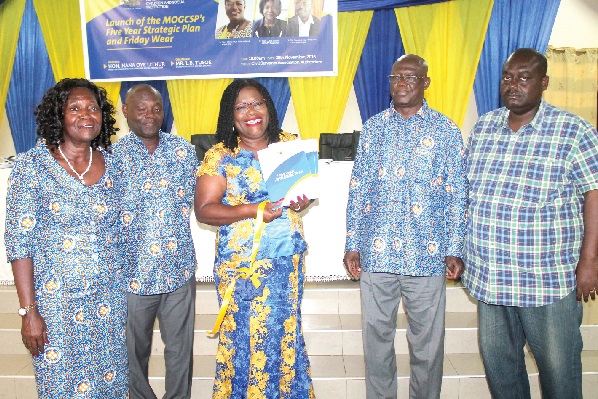 Nana Oye Lithur (3rd right), the Minister of Gender, Children and Social Protection, launching the ministry’s five-year strategic plan in Accra.