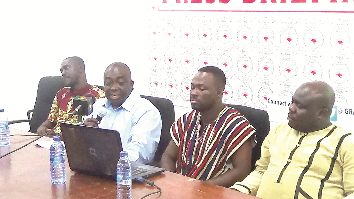   Dr Michael Boakye Yiadom (2nd left), addressing the media at a press briefing. PICTURE: OWUSU INNOCENT