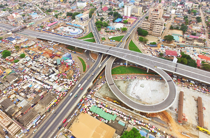  An aerial view of the Kwame Nkrumah Interchange in Accra as of yesterday, October 10, 2016. Picture: Douglas Anane-Frimpong