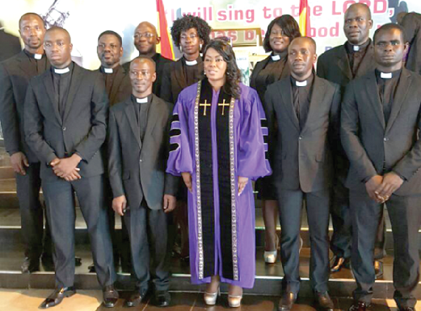 Dr Ellen Oteng (middle front row), founder and president of the Baptist International Theological Seminary, with some newly ordained pastors