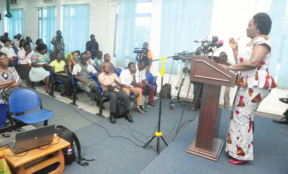 • Professor Naana Jane Opoku Agyeman, Minister of Education answering questions at the meet-the-press series in Accra yesterday.