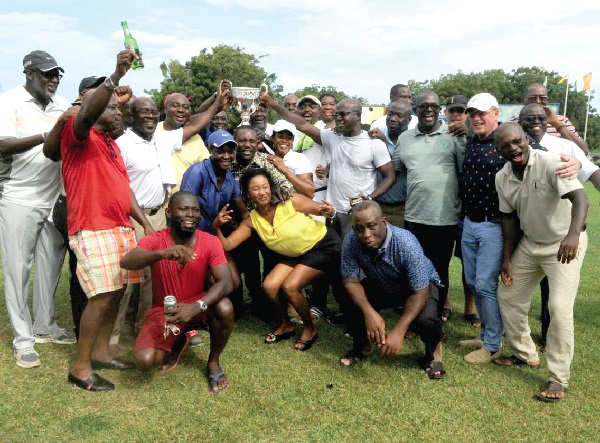 Celebrity Golf Club members celebrating their victory