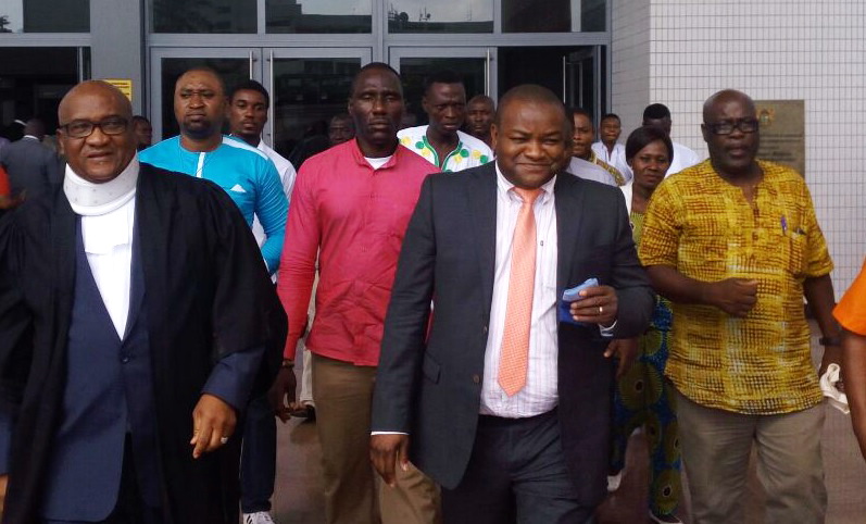 The APC's Hassam Ayariga with his lawyer, Mr Maxwell Komla Logan, after Wednesday's proceedings