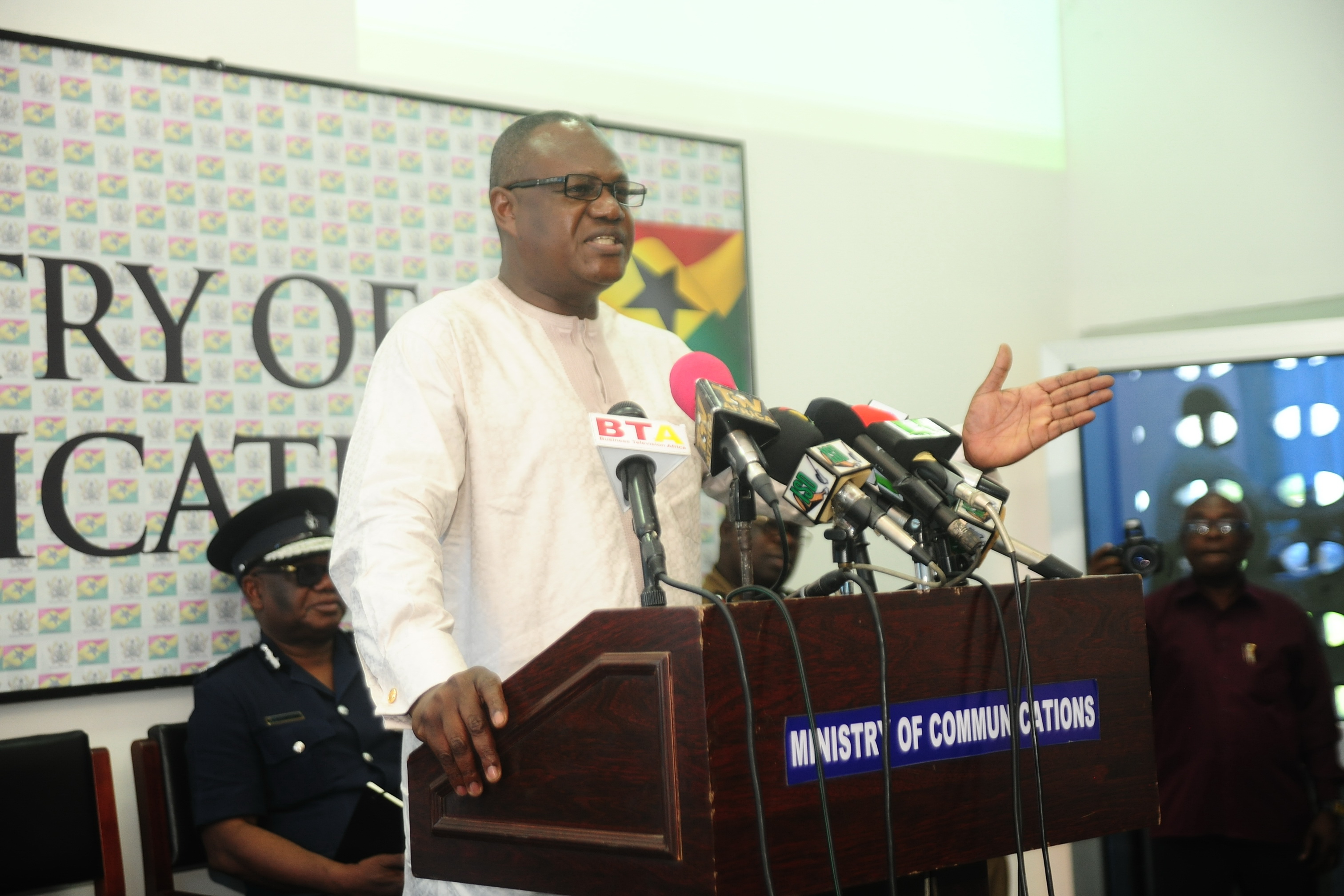 Mr Prosper Bani, the Minister of the Interior, addressing the press in Accra yesterday.