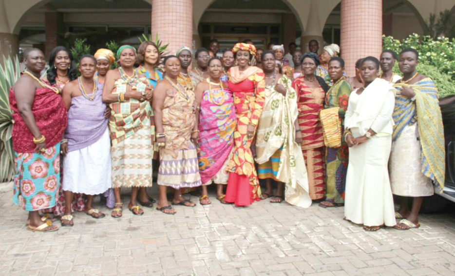 • Nana Konadu Agyeman-Rawlings with the queen mothers from the Western Region
