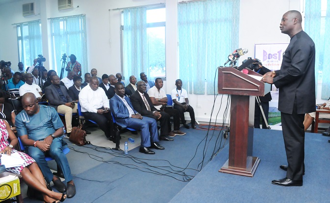 Mr Emmanuel Armah-Kofi Buah, the Minister of Petroleum, delivering his address at the meet-the-press series at the Information Service Department in Accra. Picture: EMMANUEL ASAMOAH ADDAI