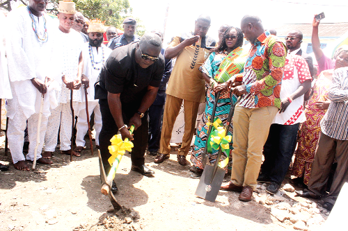 Nii Laryea Afotey Agbo cutting the sod for the commencement of the project. Picture: NII MARTEY M. BOTCHWAY 