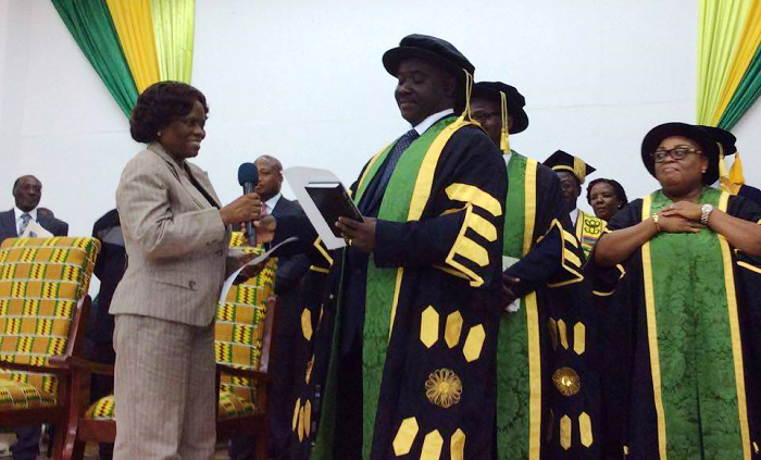  Justice Agnes Dordzie (left) swearing-in Prof. Gyapong