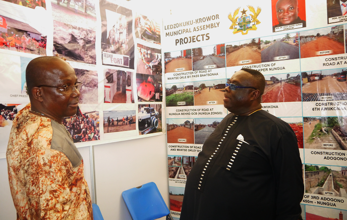 Dr Bright Oduro Kwarteng, Chief Director  of Ministry  of Tourism Culture and Creative Arts (right), touring the exhibition centre. Pictures: PATRICK DICKSON