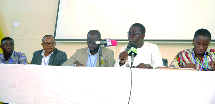  Rashid Kwesi Etuaful, (2nd right), National president of (GRASAG) addressing the press conference. Picture: PATRICK DICKSON