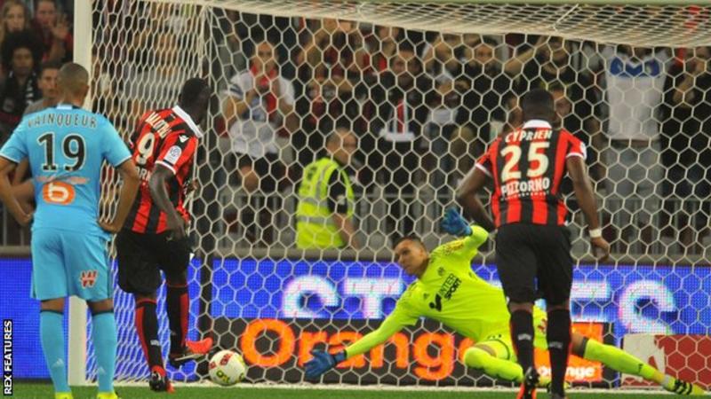 Mario Balotelli scores his first goal for Nice from the penalty spot