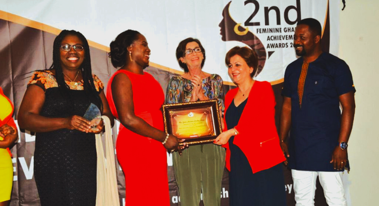 Mrs Eunice Ankoma Apraku Antwi (2nd left), being presented with her award at the ceremony 