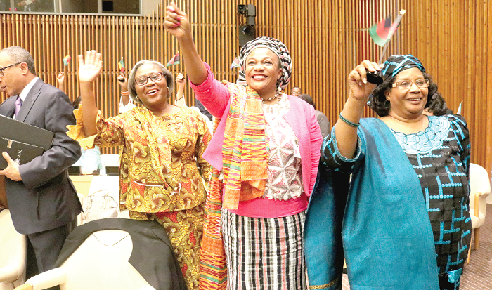 Ms Otiko Djaba (2nd right) at the function. On her right is Ambassador Martha Pobee, Permanent Represenatative to the UN and other participants.