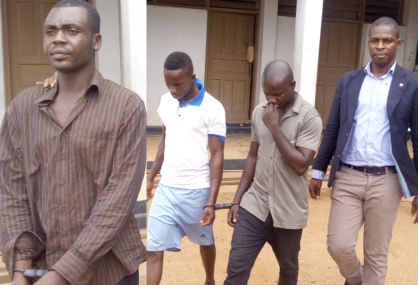 Kwame Tuffuor (left), Evans Asare (middle) and Richmond Bio being escorted out of the court premises