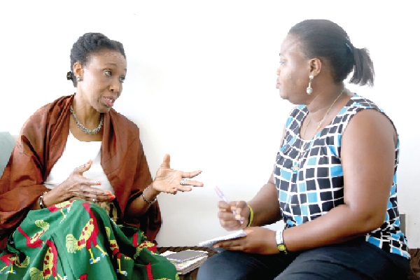 Ms Dessima Williams (left) explaining the significance of the programme to Ms Rebecca Quaicoe Duho of the Daily Graphic. Picture: SAMUEL TEI ADANO