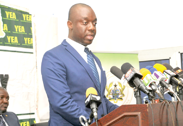 Mr Justin Koduah Frimpong, CEO of the YEA, addressing the media