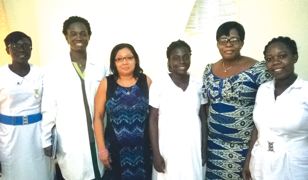 Ms Jacqueline Sfarijlani (3rd left)  with some of the nurses and Dr Helen Naa Oyo Akaba (2nd left)
