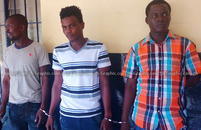 The three suspects (from left); Asafoatse Nii Quaye Kortey, Musah Mohammed and Rahim Yakubu