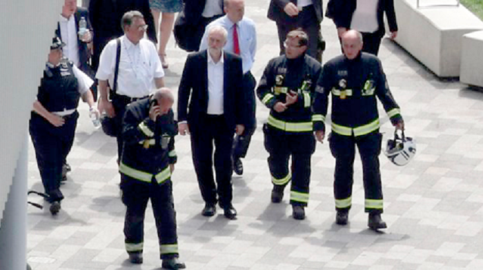 •Labour's Jeremy Corbyn spoke to firefighters and community leaders on a visit