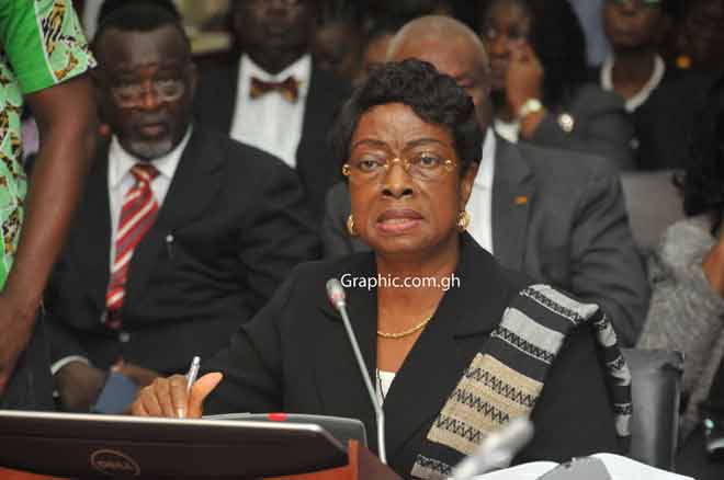 Justice Sophia Akuffo answering questions before the Appointments Committee of Parliament on Friday. PICTURE BY EBOW HANSON