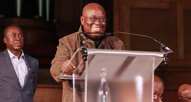 President Akufo-Addo delivering his speech to th Ghanaian community in London, PHOTOS/Courtesy of Flagstaff House