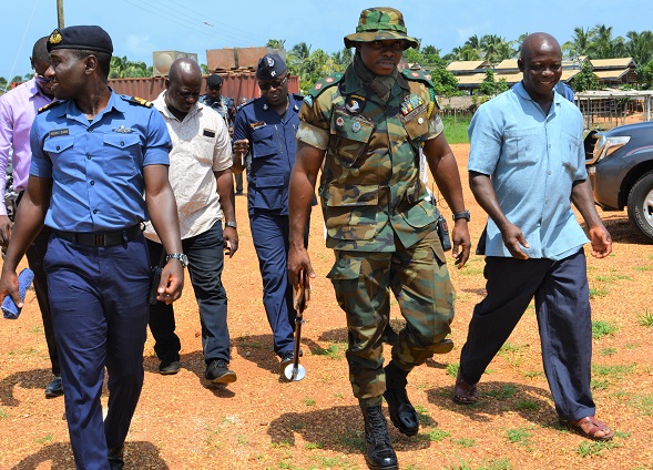 Lt Col Darkwah (middle), the Tema Port Security Manager, leading the fact-finding team to inspect the facility at Anyanui