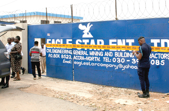 GRA officers locking up the office of Eagle Star Enterprise at Odorkor