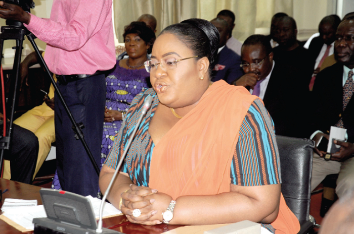 Ms Irene Naa Torshie Addo answering questions before the Appointments Committee.